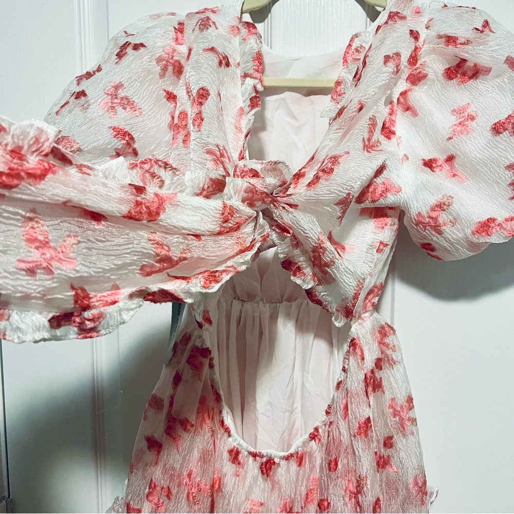 SISTER JANE Rare Midi Puff Smock Dress in Pink Floral Jacquard Size Medium NEW! - Picture 9 of 16